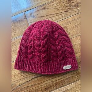 Erin Knitwear Hat 100% Wool Winter Berry Red Beanie with Fleece Lining One Size